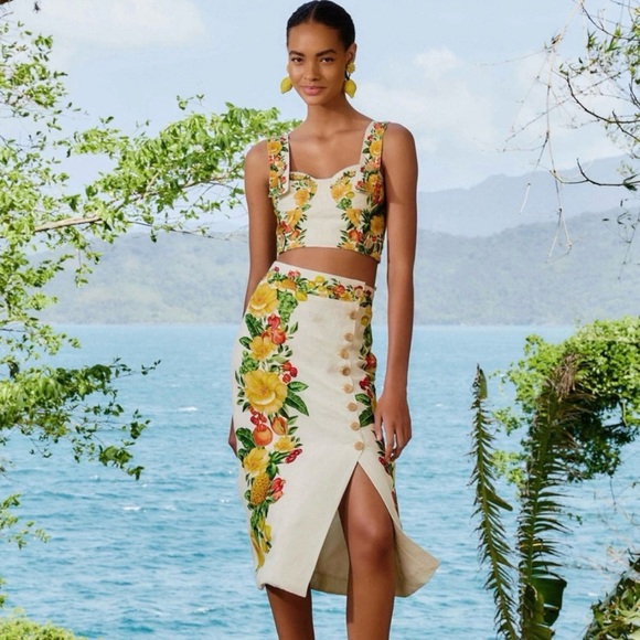 FARM Rio Off-White Picnic Flowers Skirt M - Picture 2 of 3